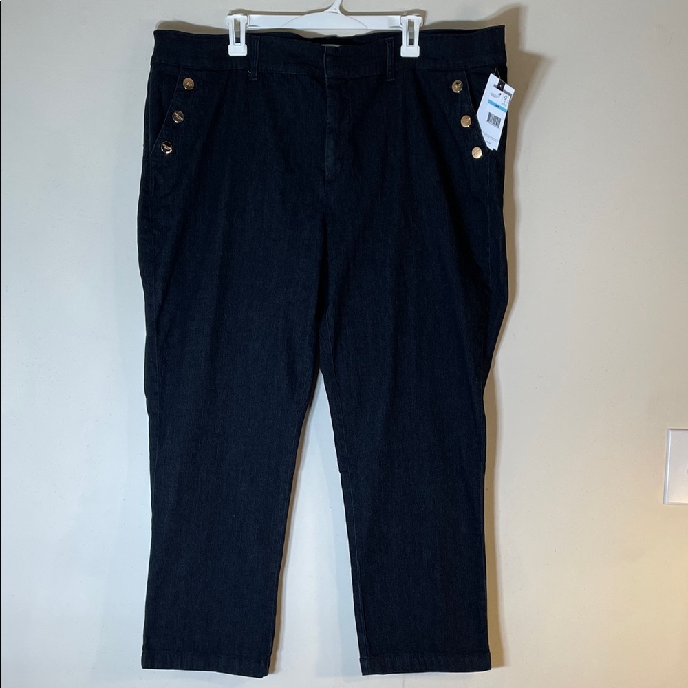 Nine West Denim Sailor Trousers with Logo Gold Button Side Tabs. 20W. NWT.